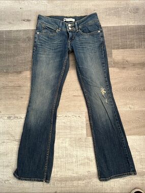 Levi's 524 super low Women's Dark Blue Flare Jeans with Light Distressing size 3